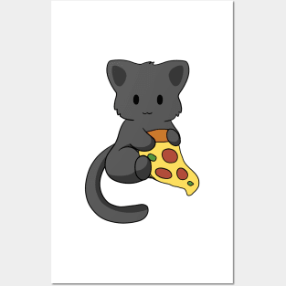 Black Cat with Pizza Posters and Art